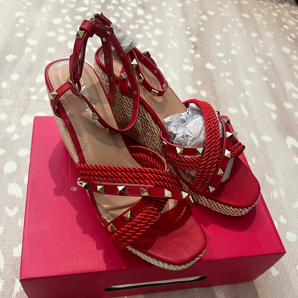 NIB Studded Red Wedge 8.5